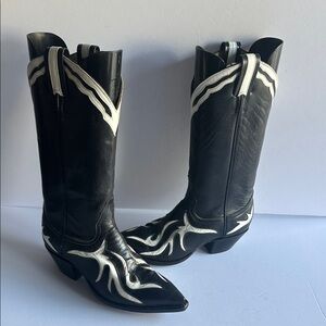 Larry Mahan Sz‎ 6 Vintage Black White Western Cowgirl Rodeo Boots